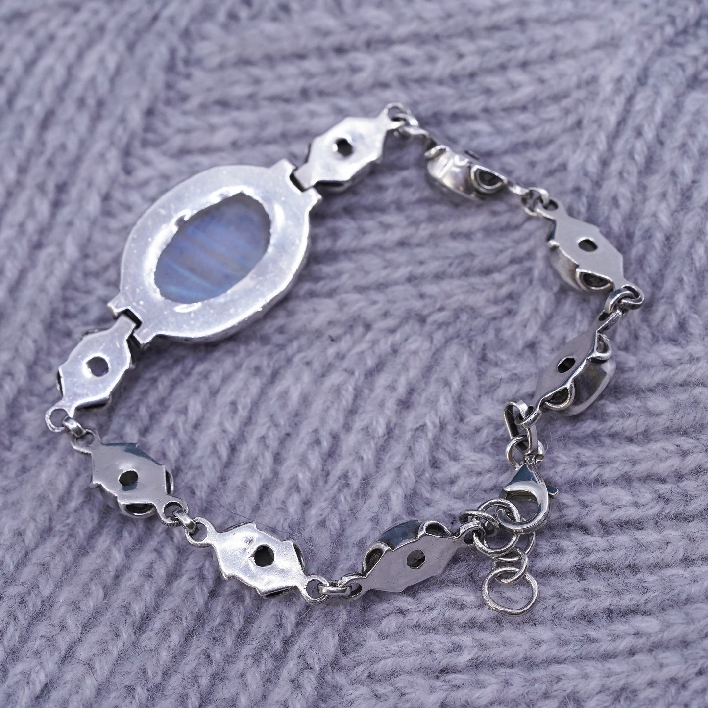 6.5+1", vintage sterling 925 silver handmade bracelet with moonstone