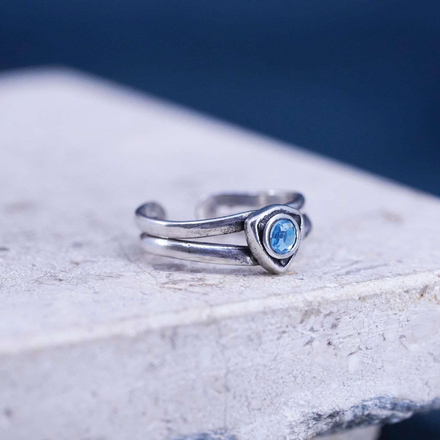 Size 2.25, vintage Sterling silver handmade ring, 925 band with boue crystal