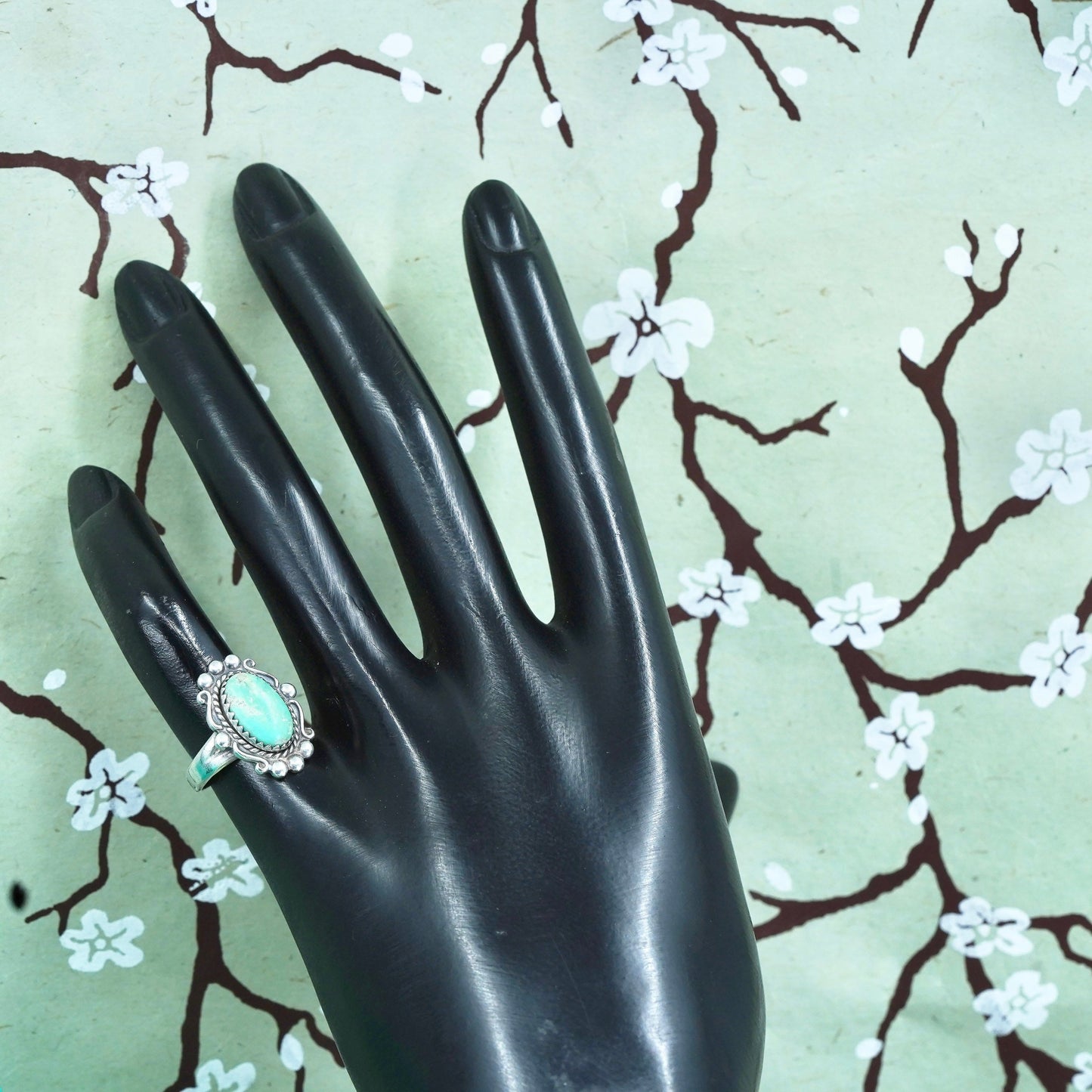Size 4.25, Native American bell trading post sterling silver ring 925 turquoise