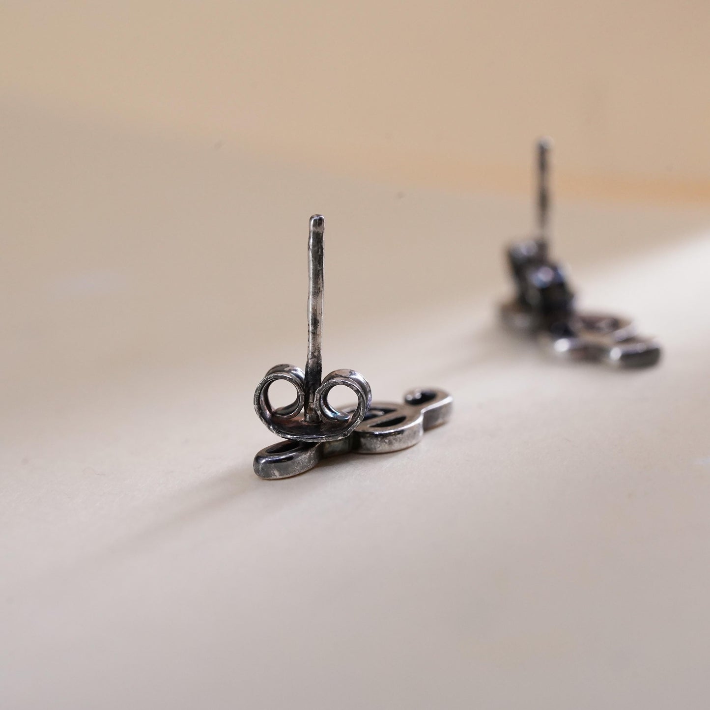 Vintage sterling silver handmade studs, 925 music note earrings
