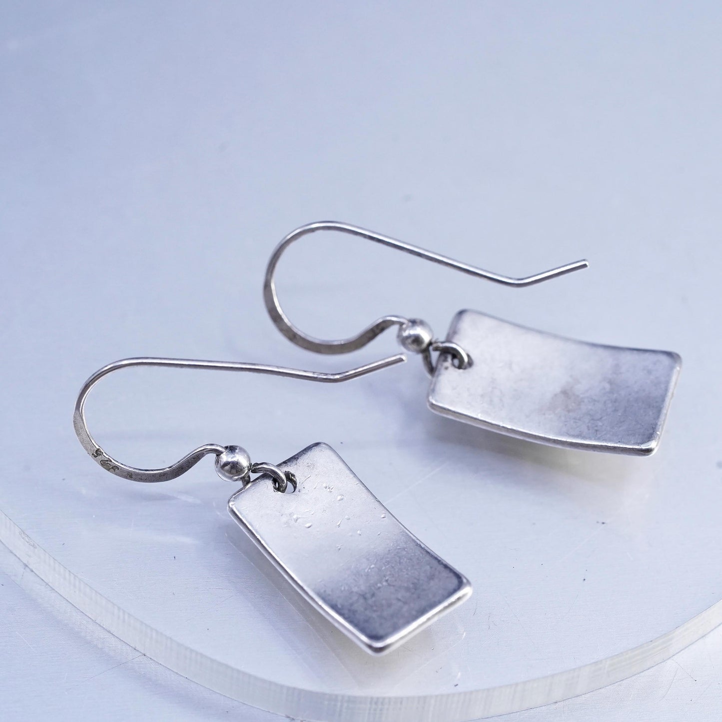 Vintage Sterling 925 silver handmade leaf tag earrings