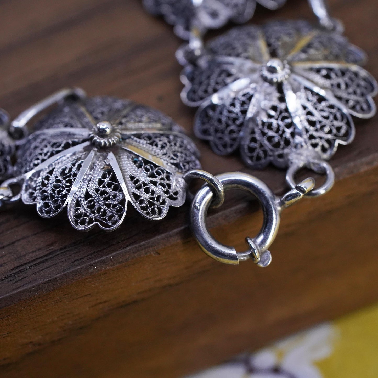 7.5", vintage Sterling silver handmade bracelet, 925 filigree flower chain