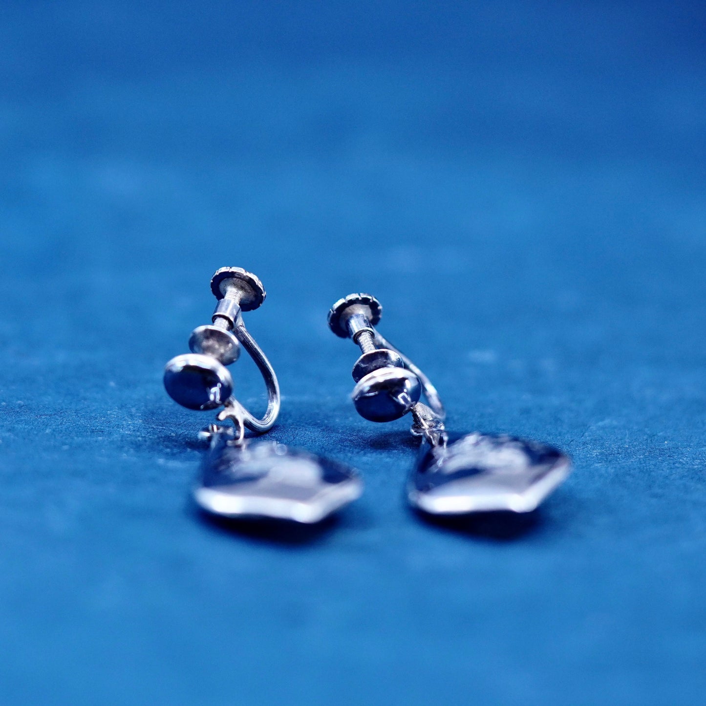 oxidized Sterling silver earrings, 925 screw back with Indian goddess teardrop
