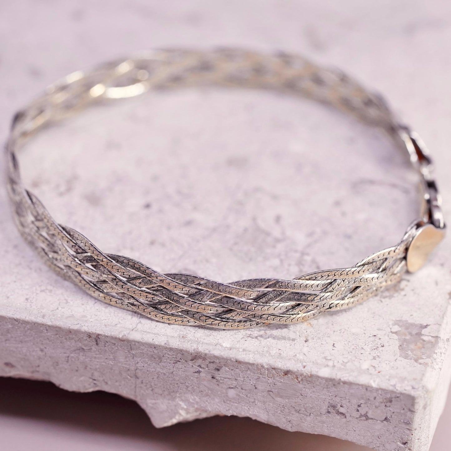 7.5", gold plated Sterling silver bracelet, 925 woven braided herringbone chain