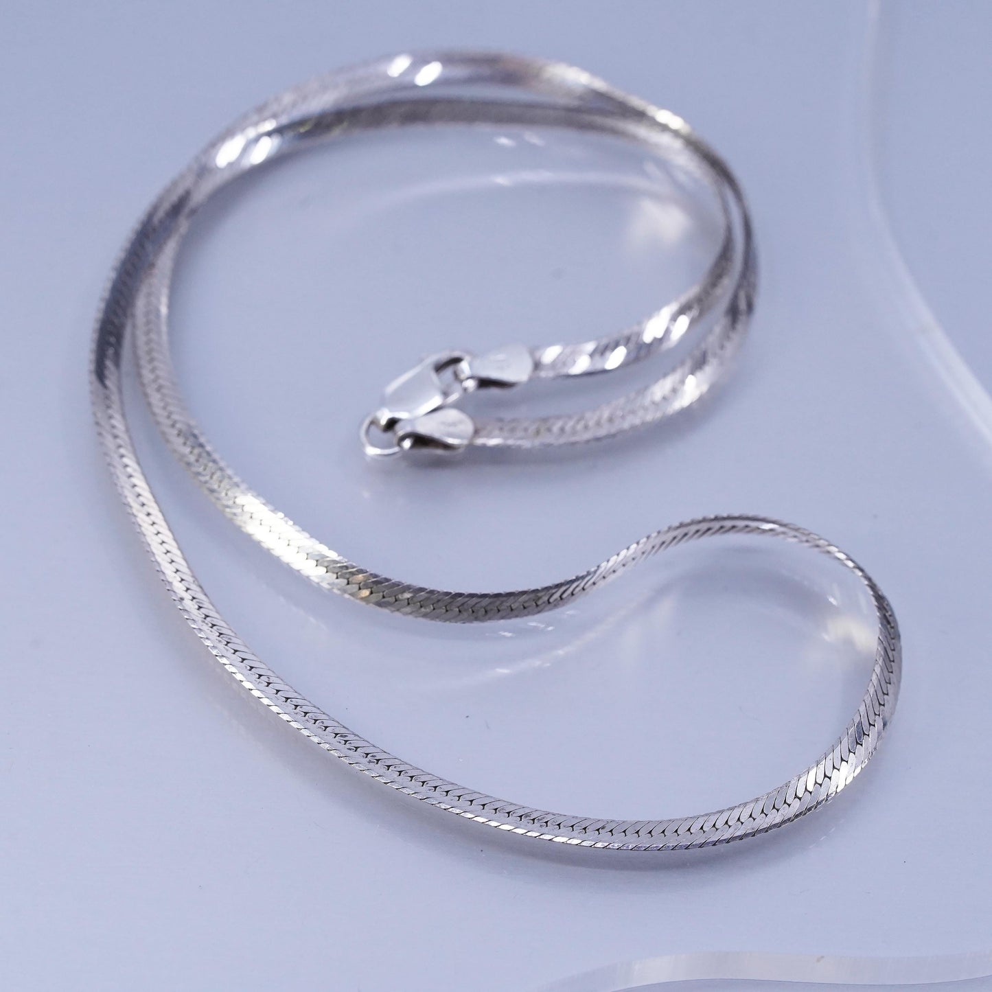18” 3mm, vintage Italian Sterling 925 silver herringbone chain necklace