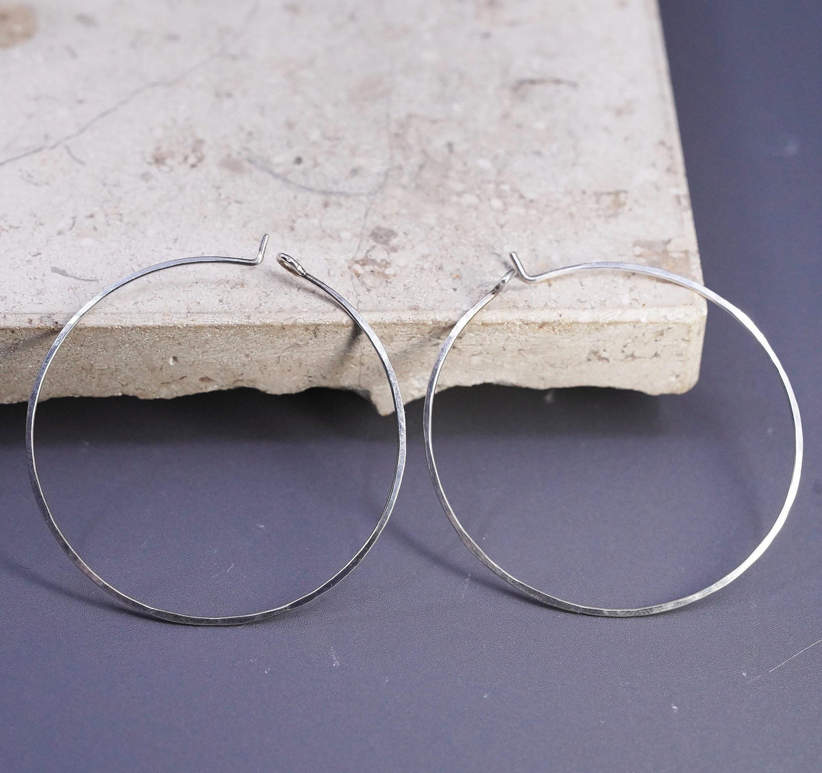 1.75", vintage Sterling silver handmade earrings, 925 hoops, huggie