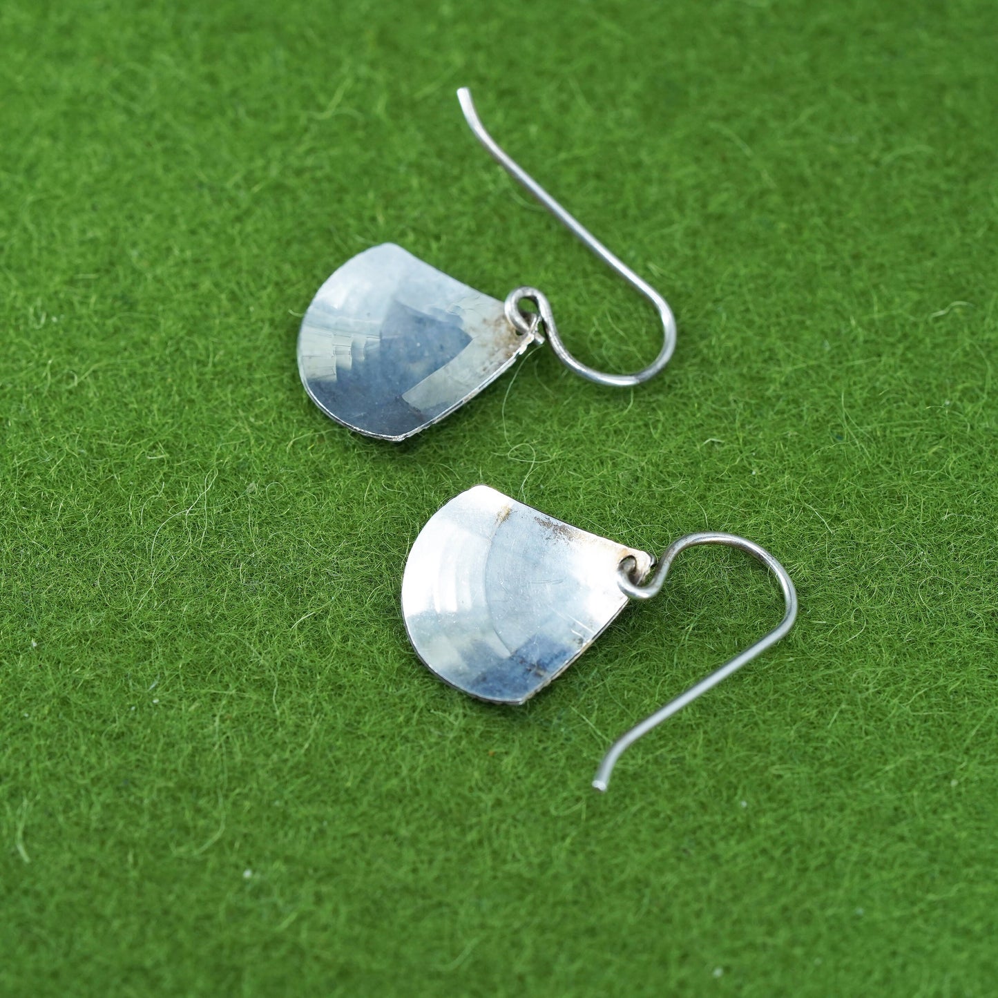 Vintage modern sterling silver handmade earrings, 925 shell dangles