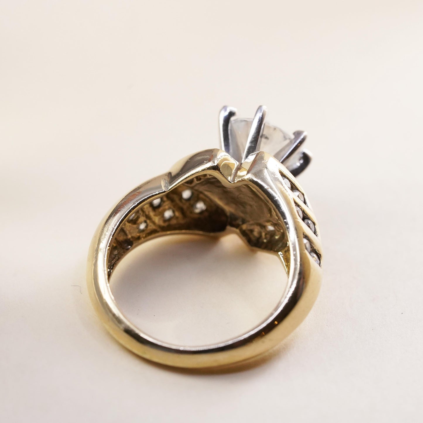 Size 7.25, Vintage gold over sterling silver CZ ring, 925, engagement ring