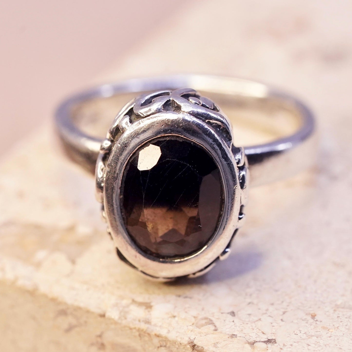 Size 7, SILPADA Sterling 925 Silver Vintage Smoky Quartz Swirl Oxidized Ring