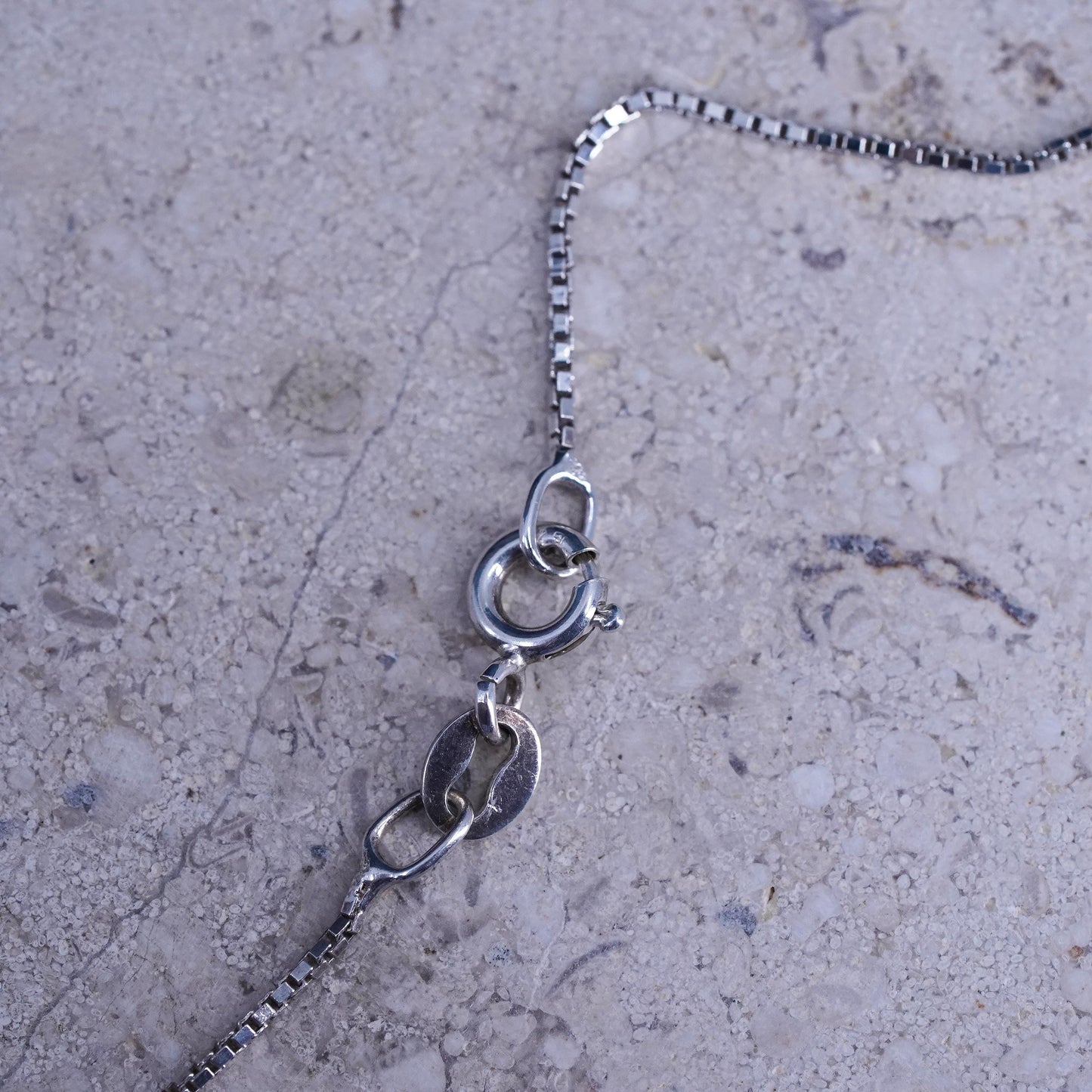 18”, VTG sterling silver box chain necklace, 925 snowflake pendant cluster cz