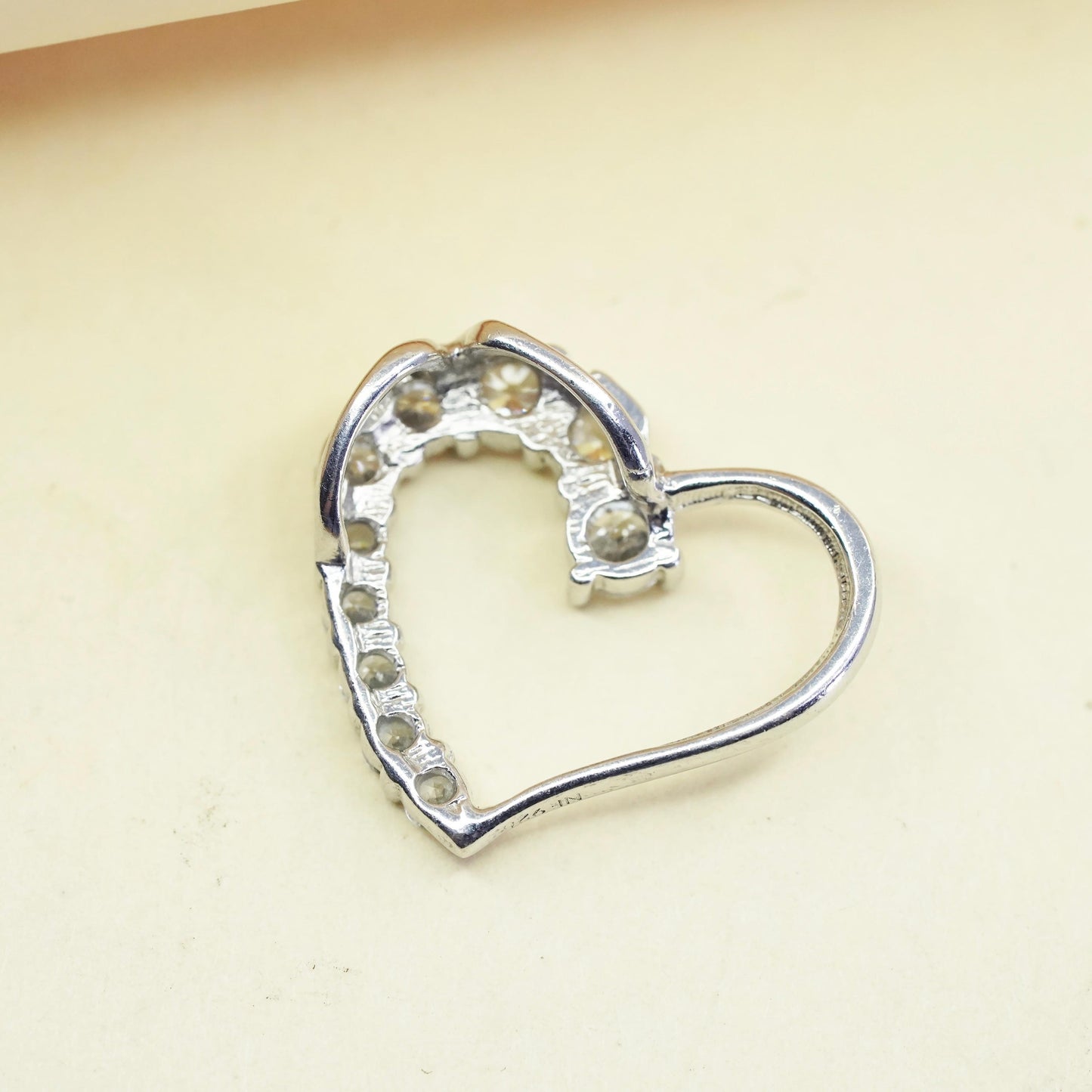 Vintage sterling 925 silver heart pendant with cluster clear Cz around