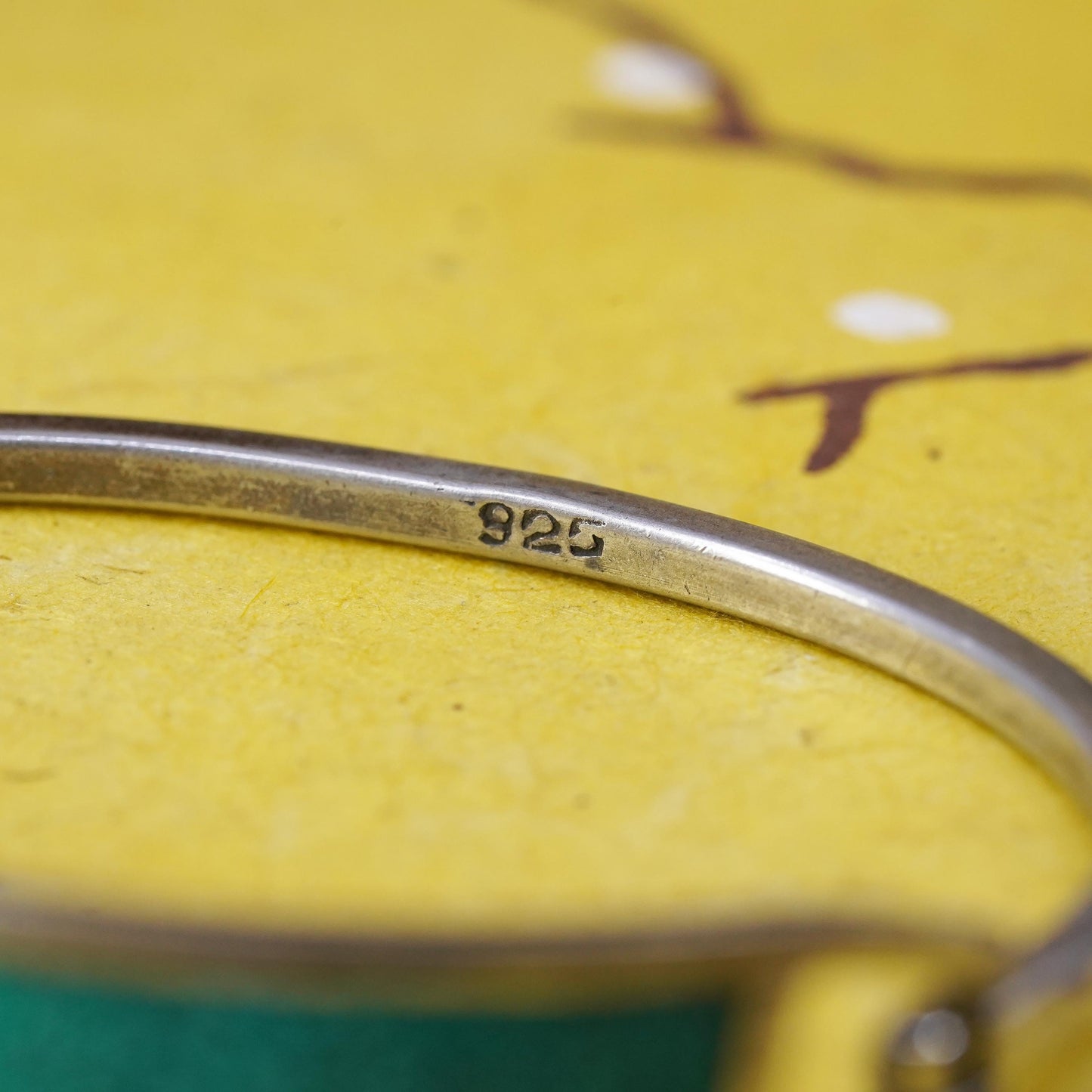 6.5”, VTG Mexican Sterling 925 silver bracelet, hinged bangle with turquoise