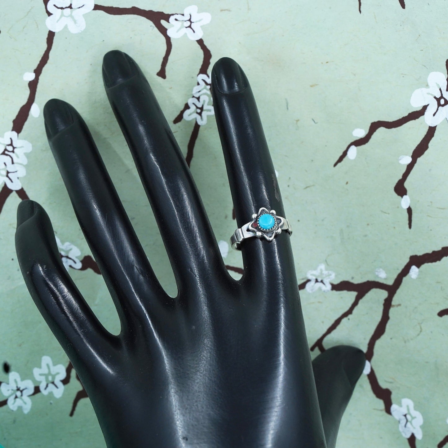 Size 5.25, Native American sterling silver ring, Navajo 925 band with turquoise