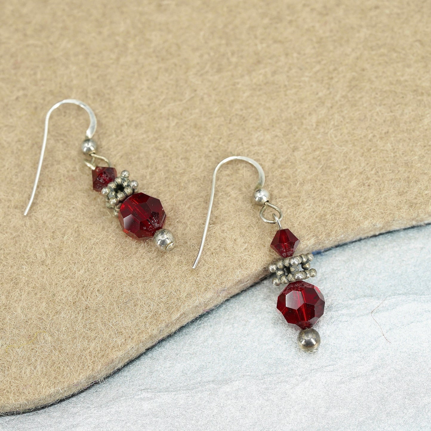 Vintage Sterling 925 silver earrings with red crystal