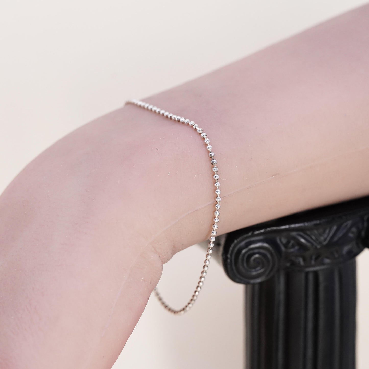 6.75”, 1mm, Vintage sterling silver bracelet, 925 bead chain