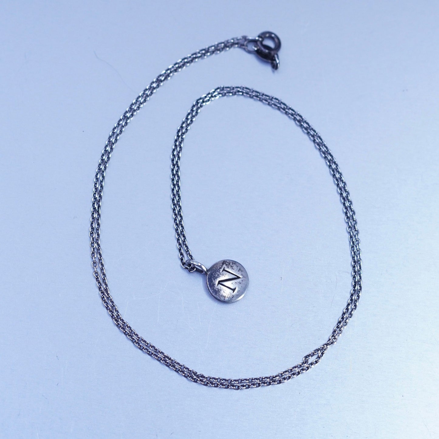 18”, Sterling silver necklace, 925 circle chain with initial letter N pendant