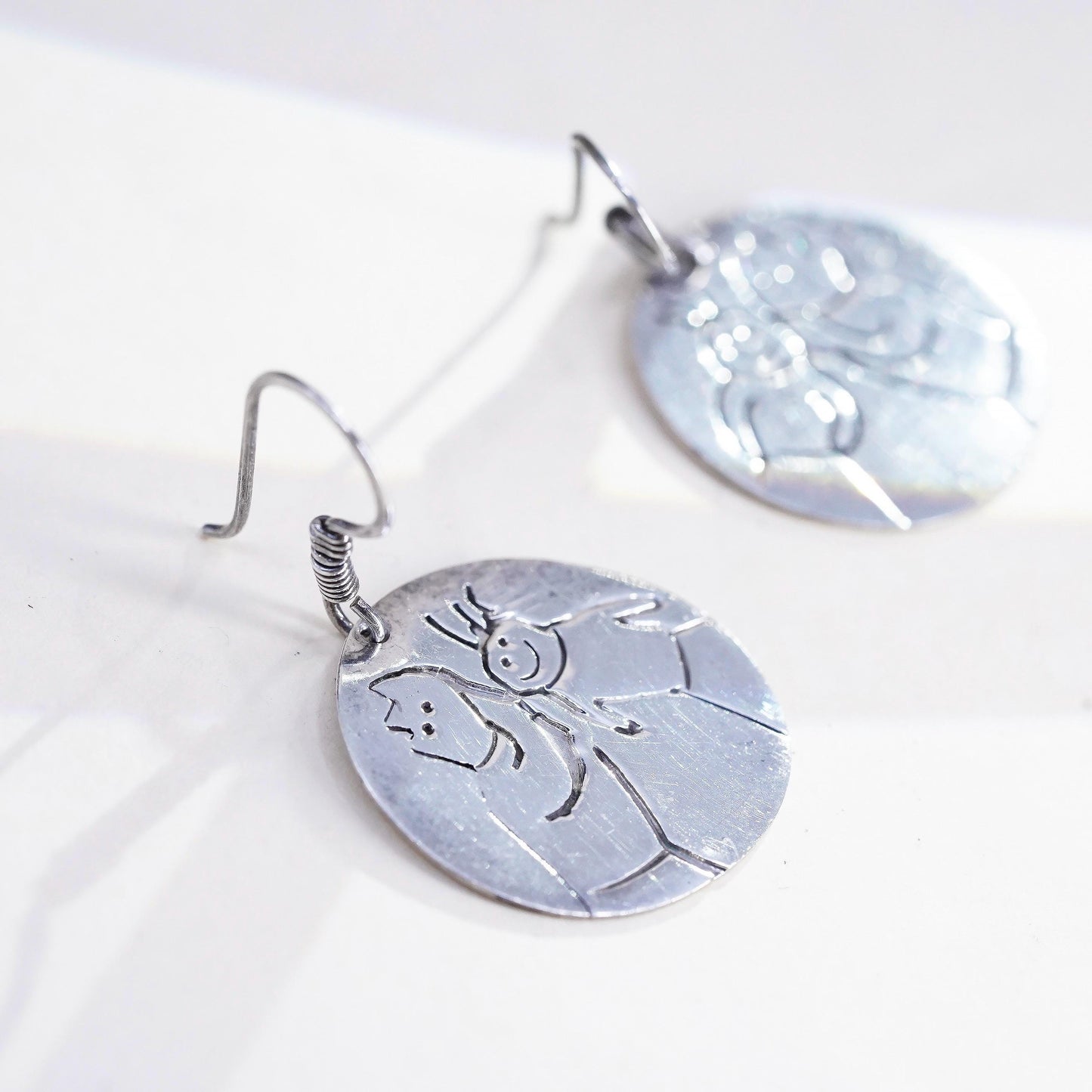 VTG Mexican sterling silver handmade earrings, love friendship 925 tag dangles
