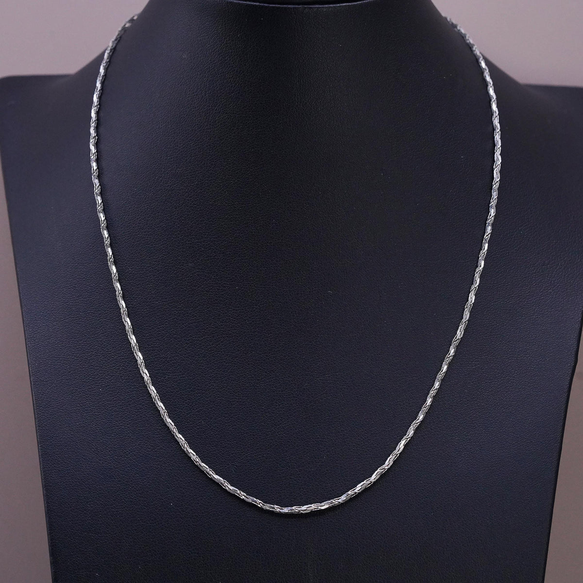 18" 2mm, Vintage Italian Sterling silver handmade necklace, twisted 925 nugget chain