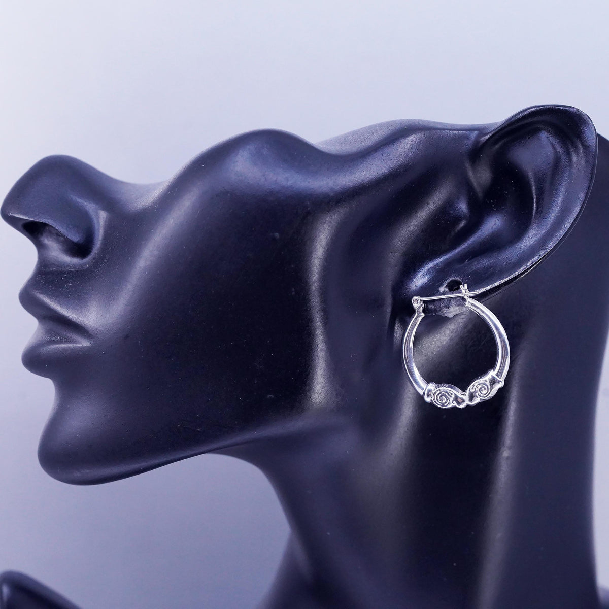 1" Sterling Silver Earrings, Spiral Swirl 925 Hoops, Ornate Tribal sheephead