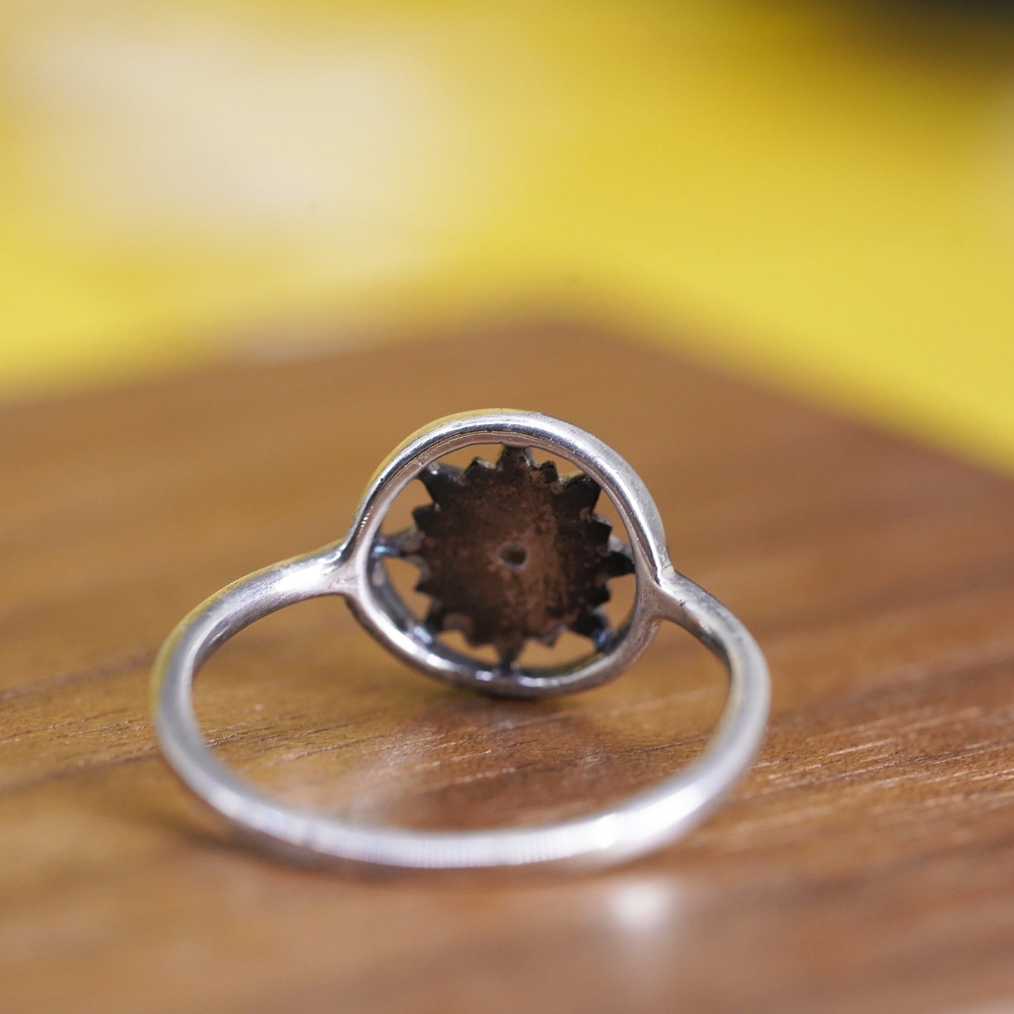 Size 6, vintage Sterling silver handmade star ring, 925 compass band with cz