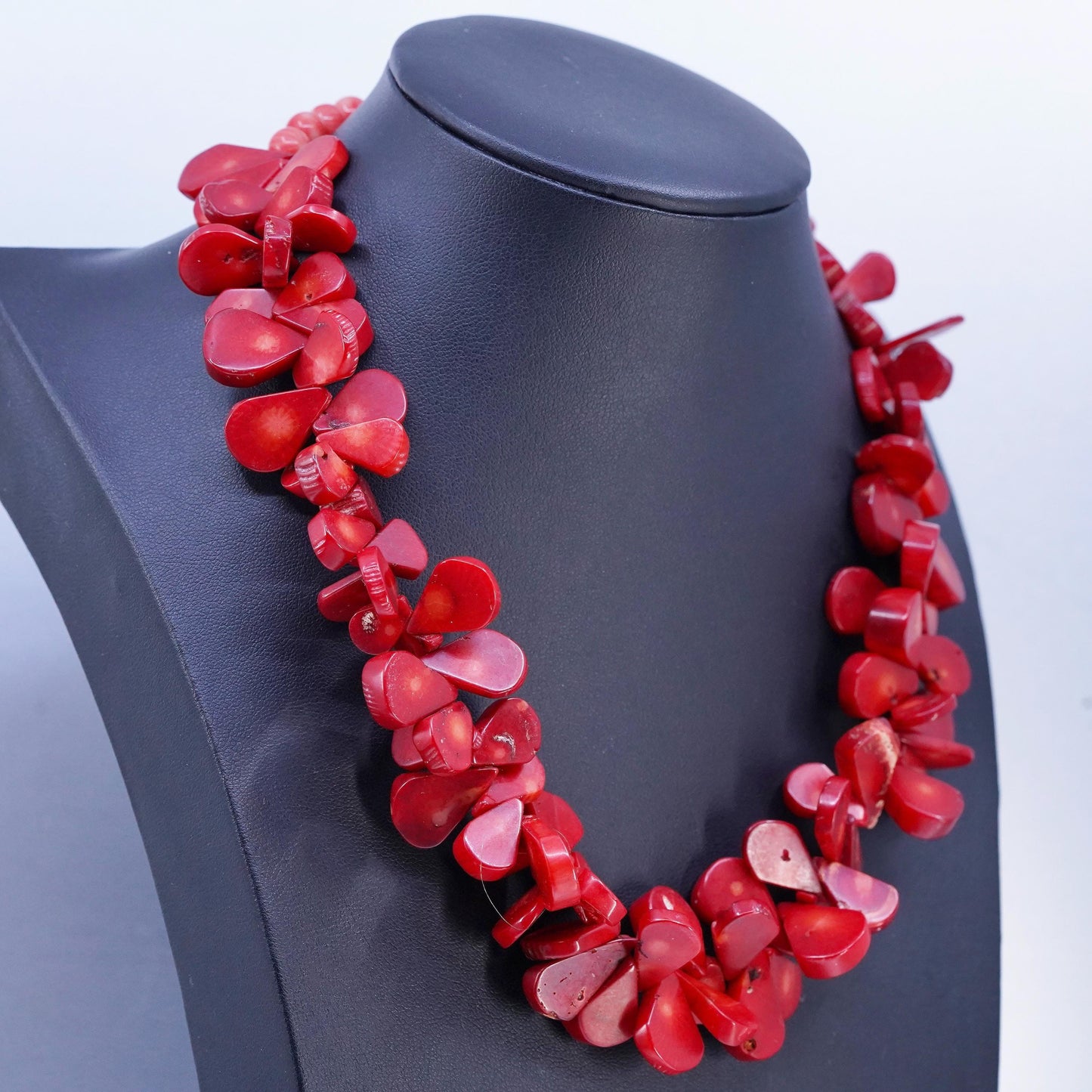 17", Native American heishi necklace, Chunky Coral beads sterling 925 silver
