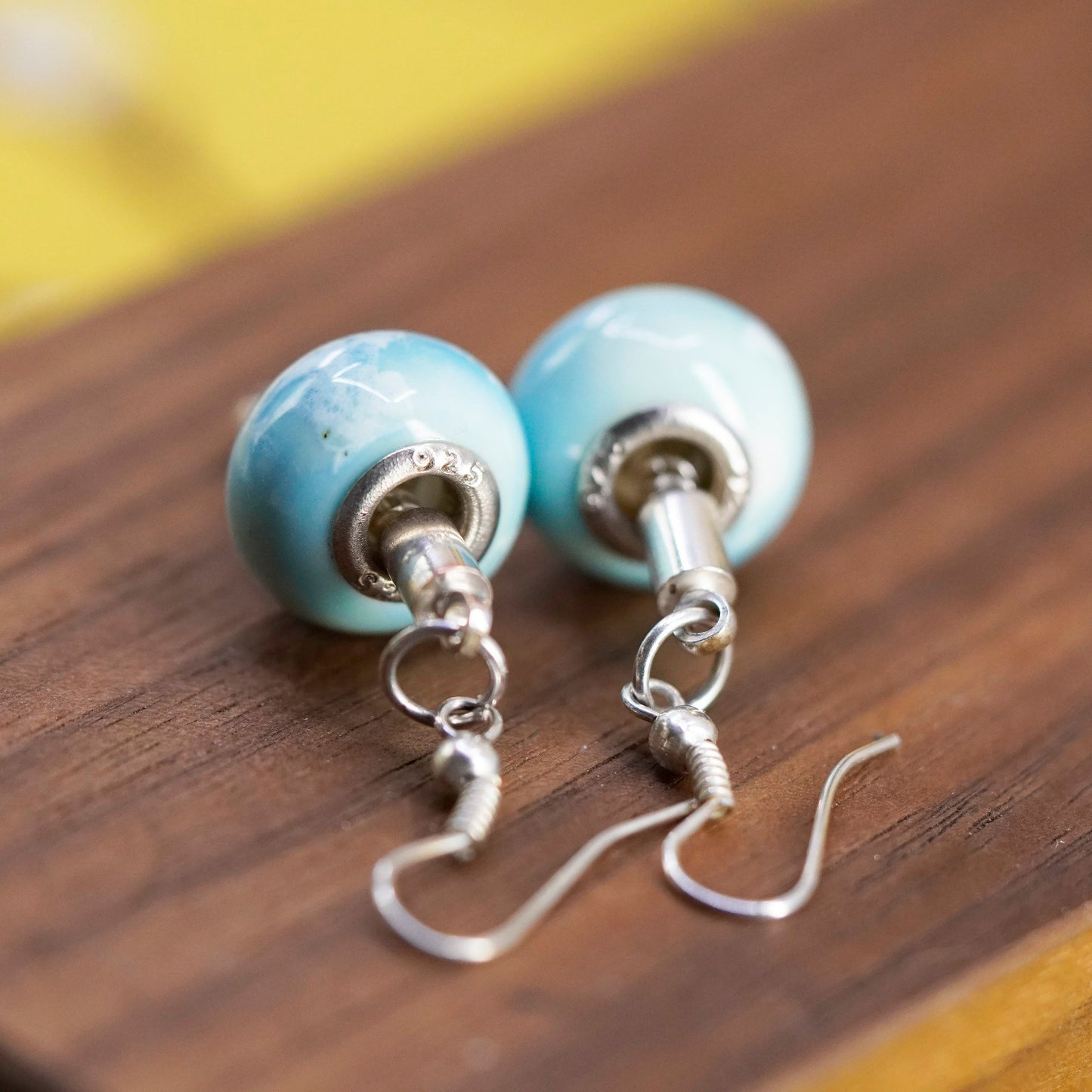 Vintage Sterling silver handmade earrings, 925 blue glass beads