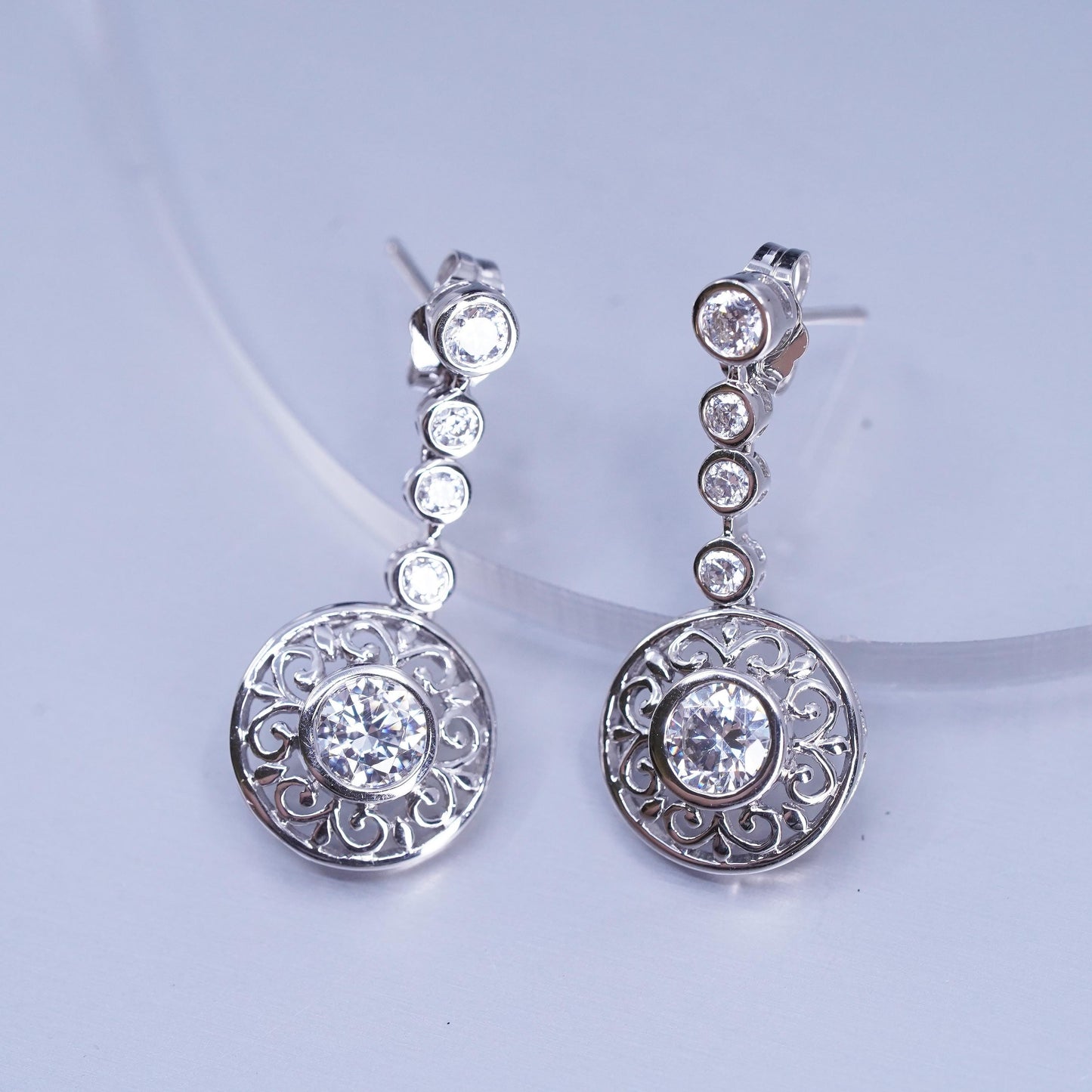 Vintage Sterling 925 silver circle earrings with wavy Cz