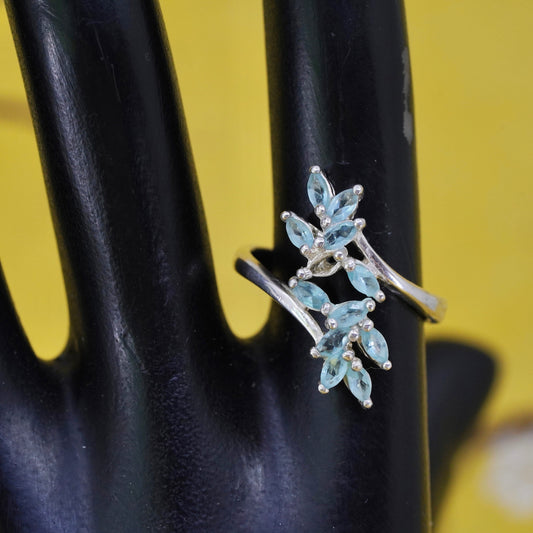 Size 7, Vintage Sterling silver handmade ring, blue crystal flower, 925 band