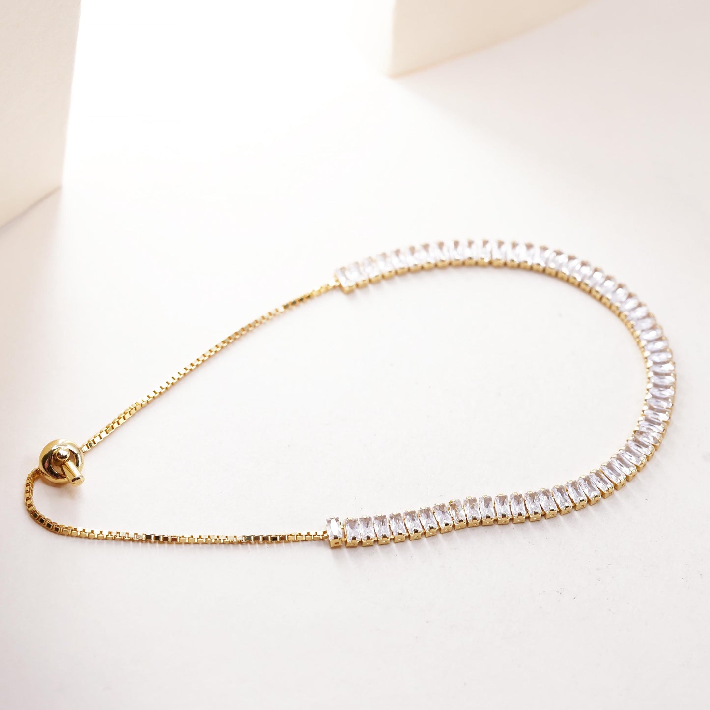 Size adjustable, yellow gold sterling silver bracelet, vermeil 925 box cz