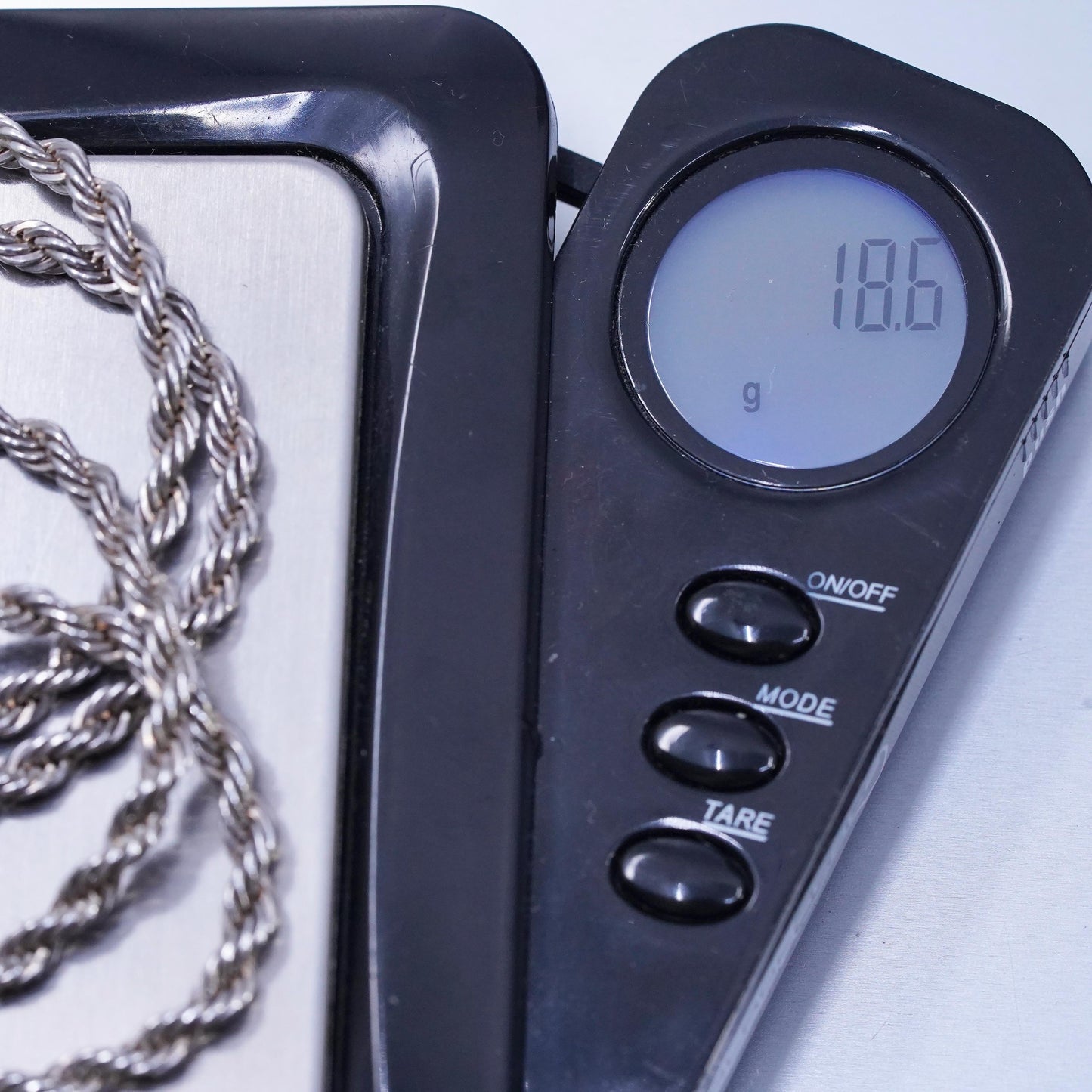 24" 3mm, vintage USA Sterling 925 silver rope chain necklace, stamped Sterling