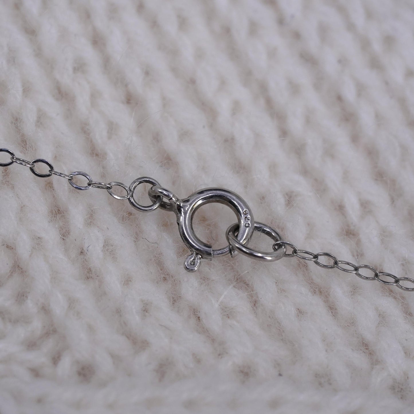 16+2", Vintage handmade Sterling silver flatten Circle link chain heart pearl