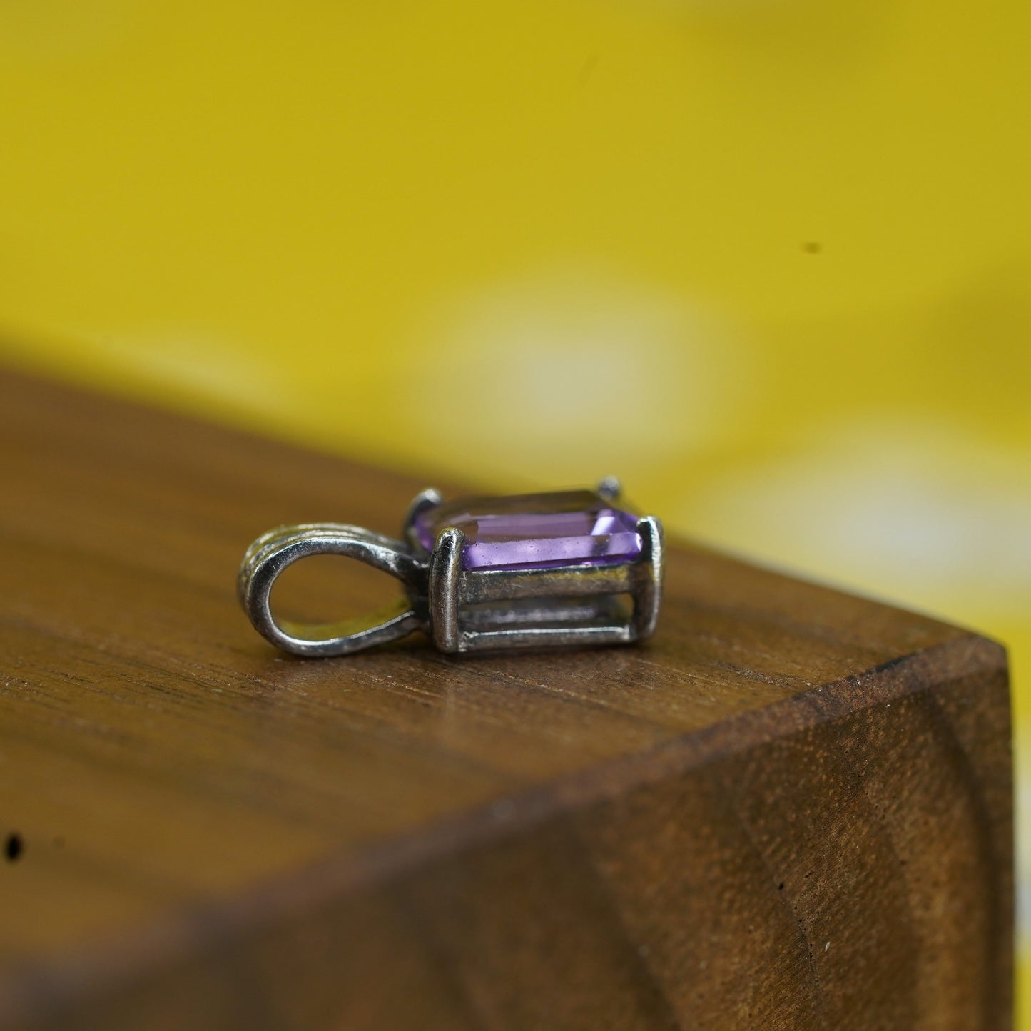 Vintage Sterling 925 silver handmade pendant charm with amethyst
