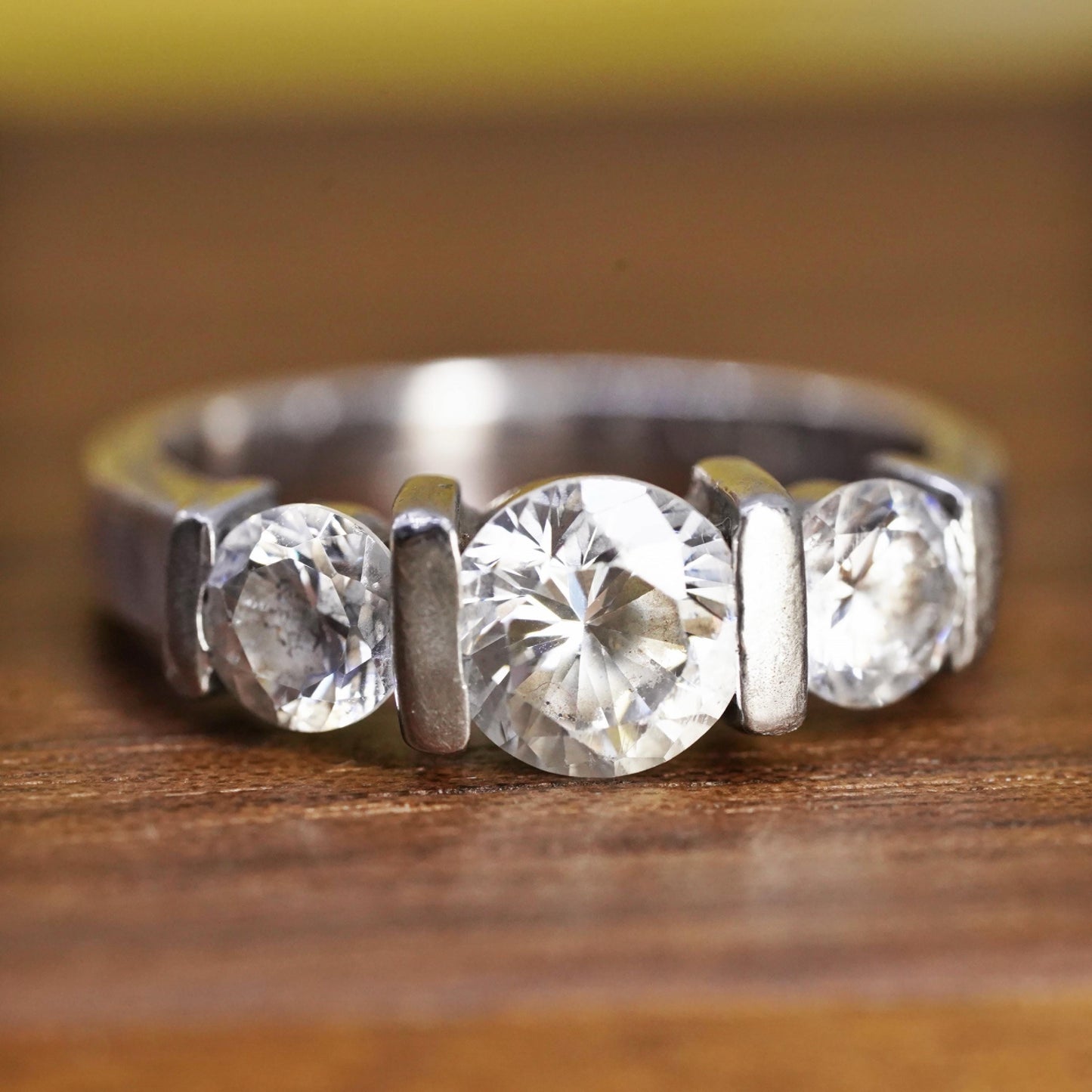 Size 7.5, vintage Sterling 925 silver anniversary ring with clear cz