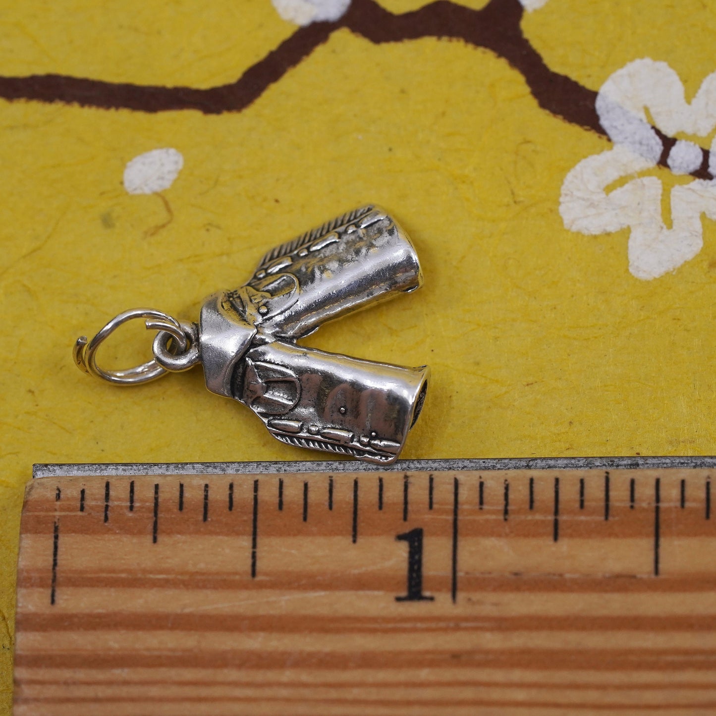 Vintage Sterling silver handmade charm, 925 cowboy chinks chaps pendant