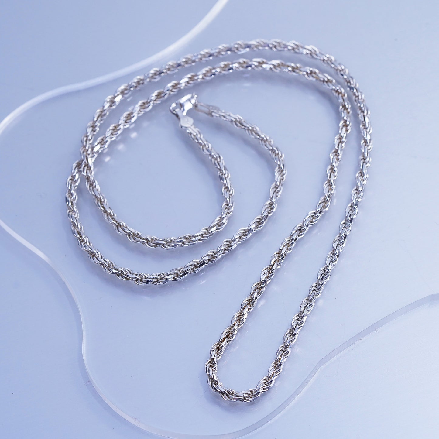27” 4mm, vintage Italy Sterling 925 silver bold diamond cut rope chain necklace