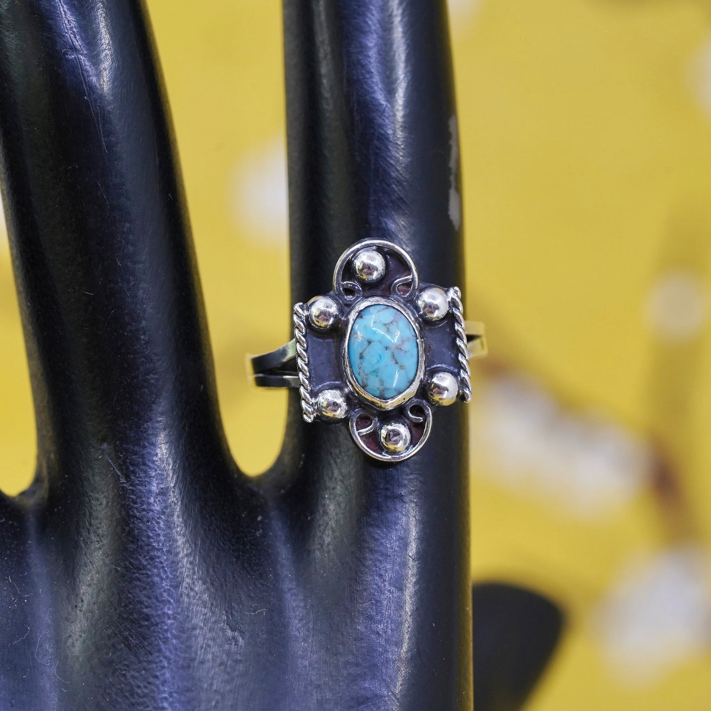 Size 6, Sterling silver handmade ring, jewelry, southwestern 925 band turquoise