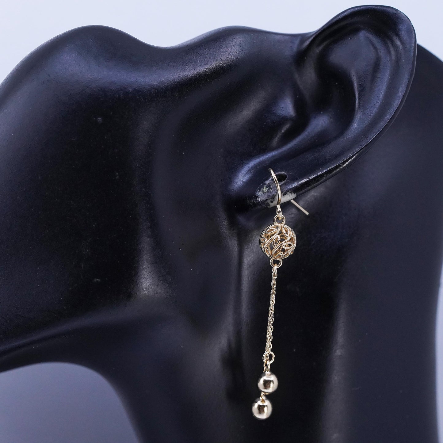 VTG vermeil gold over Sterling 925 silver filigree bead earrings fringe dangles