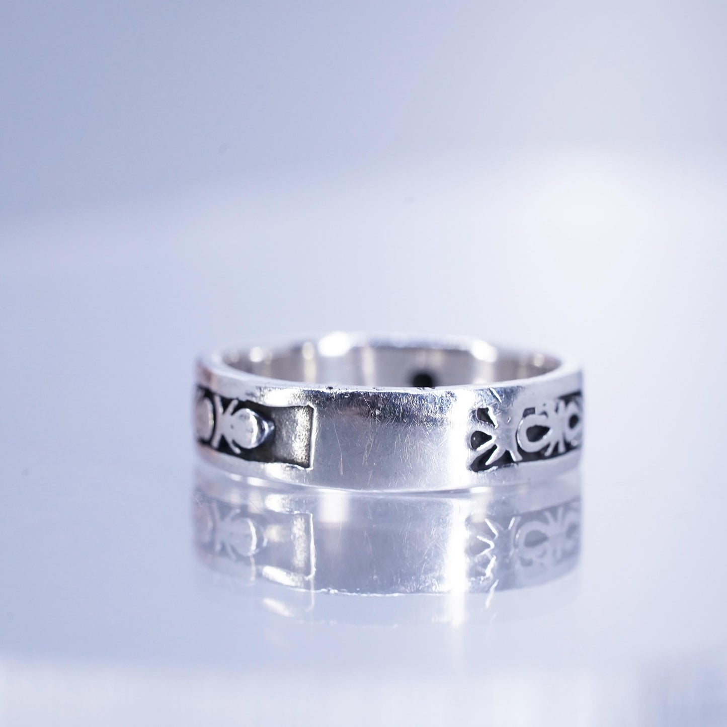 Size 7, southwestern Sterling 925 silver handmade band ring w/ turquoise inlay