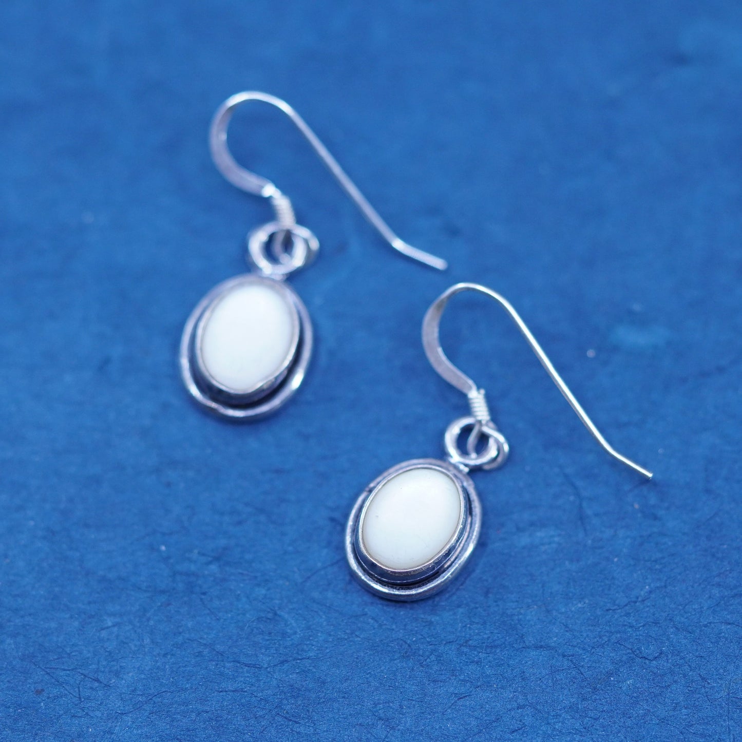 Vintage sterling silver handmade earrings, 925 oval with mother of pearl drops