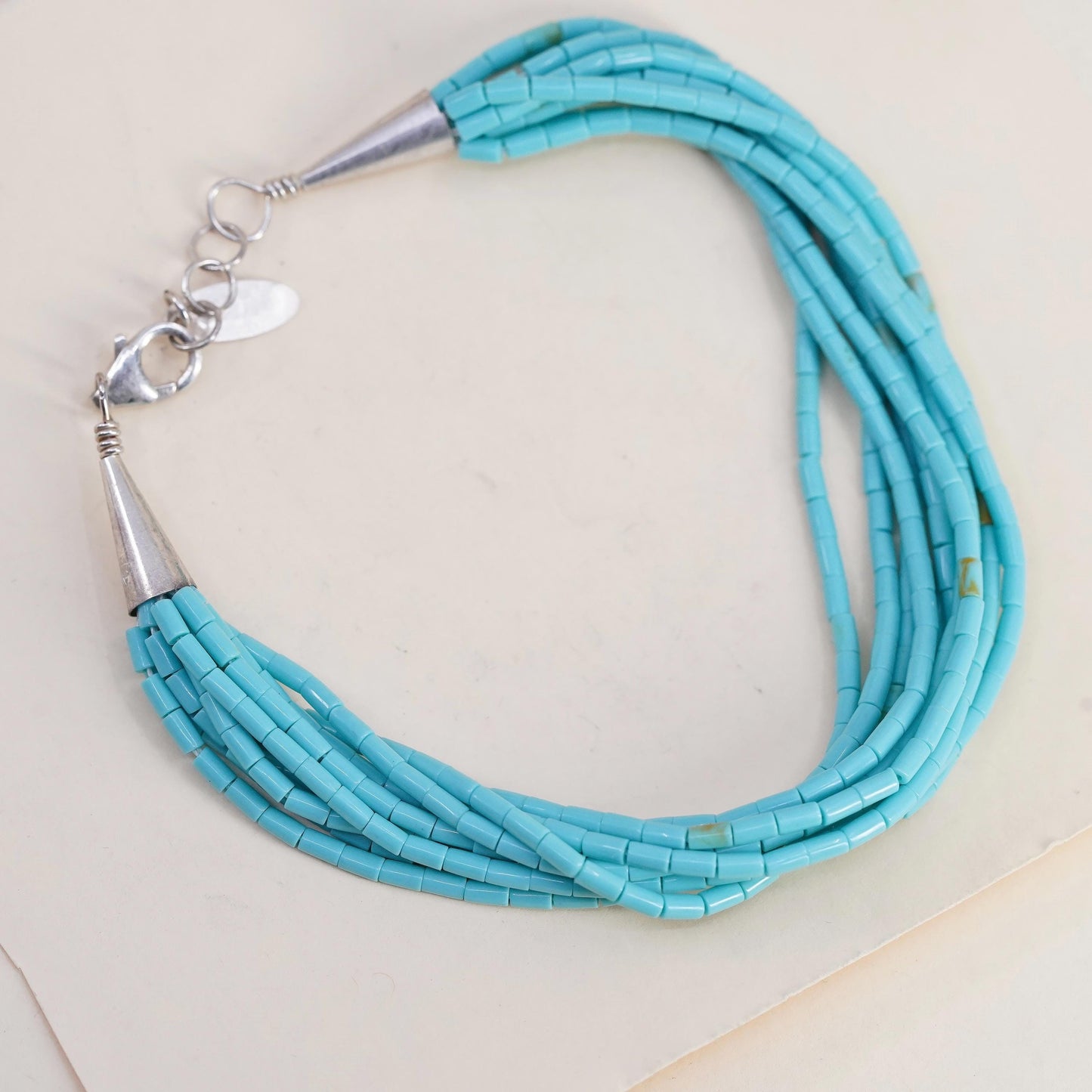 8”, VTG southwestern sterling 925 silver multi strands turquoise beads bracelet