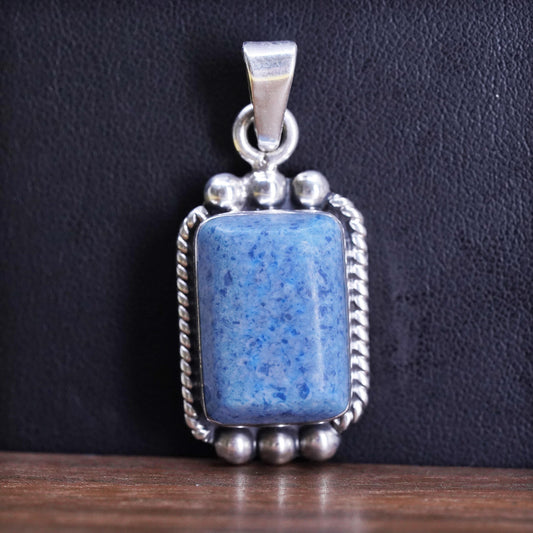 Vintage Mexican Sterling 925 silver charm pendant with denim lapis lazuli beads