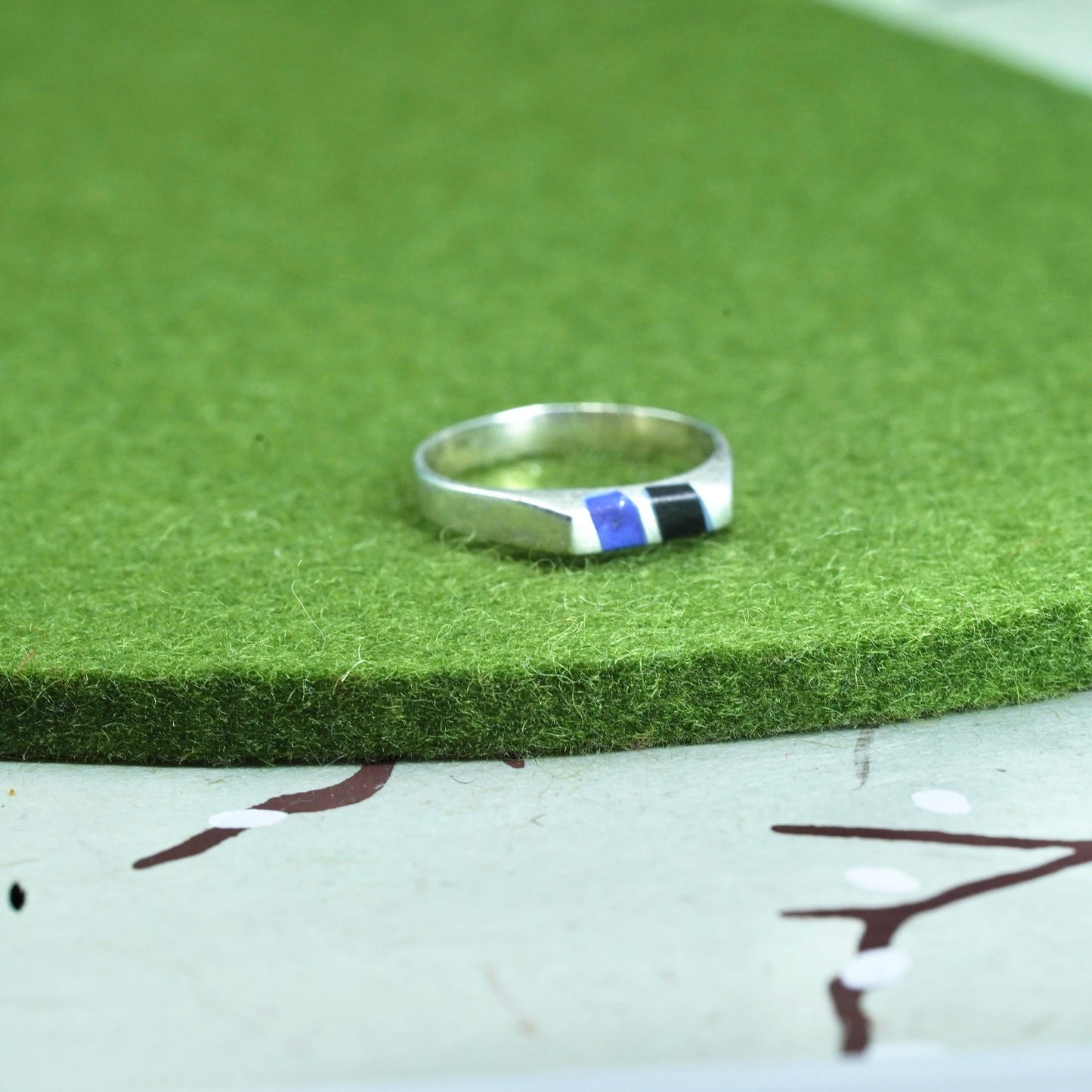 Size 6.5, Mexico sterling silver handmade ring, 925 stackable band w/ sodalite