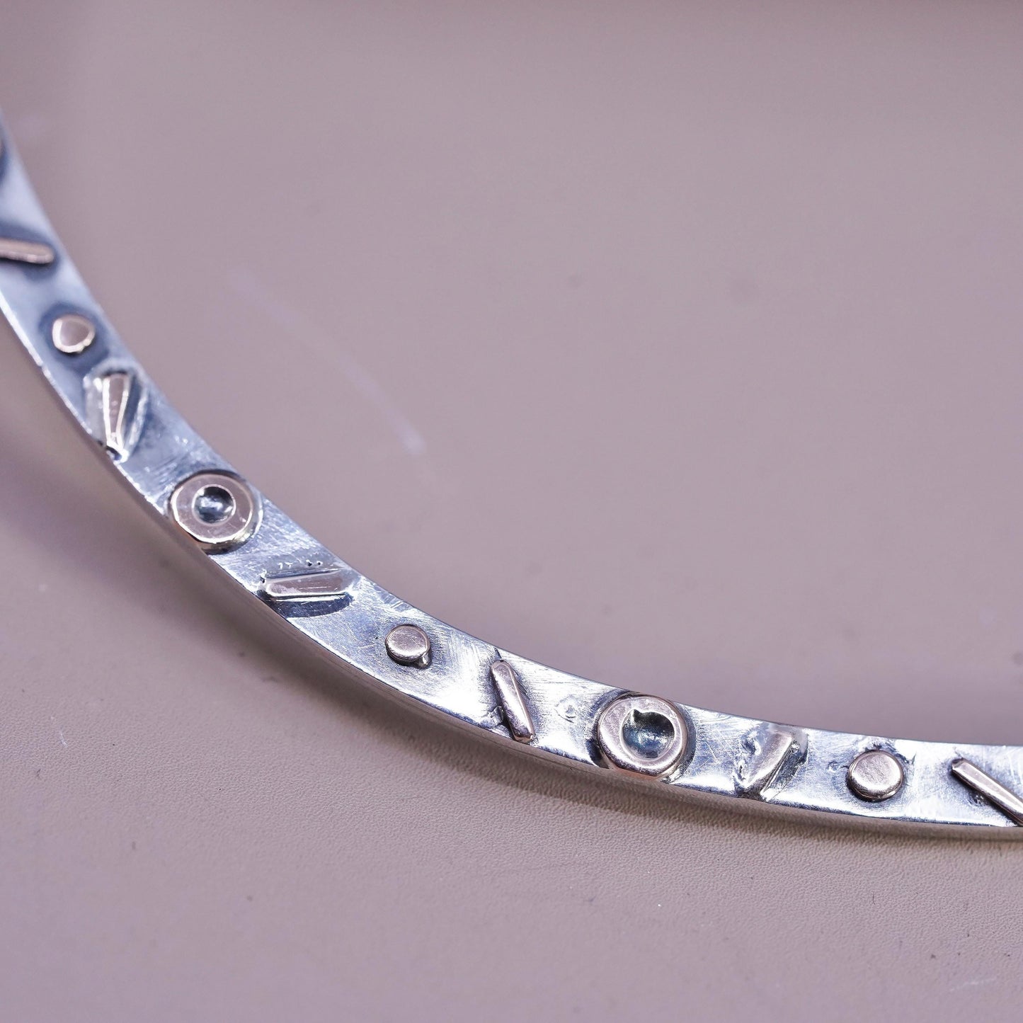 16", European two tone Sterling silver necklace, 925 choker collar elongated