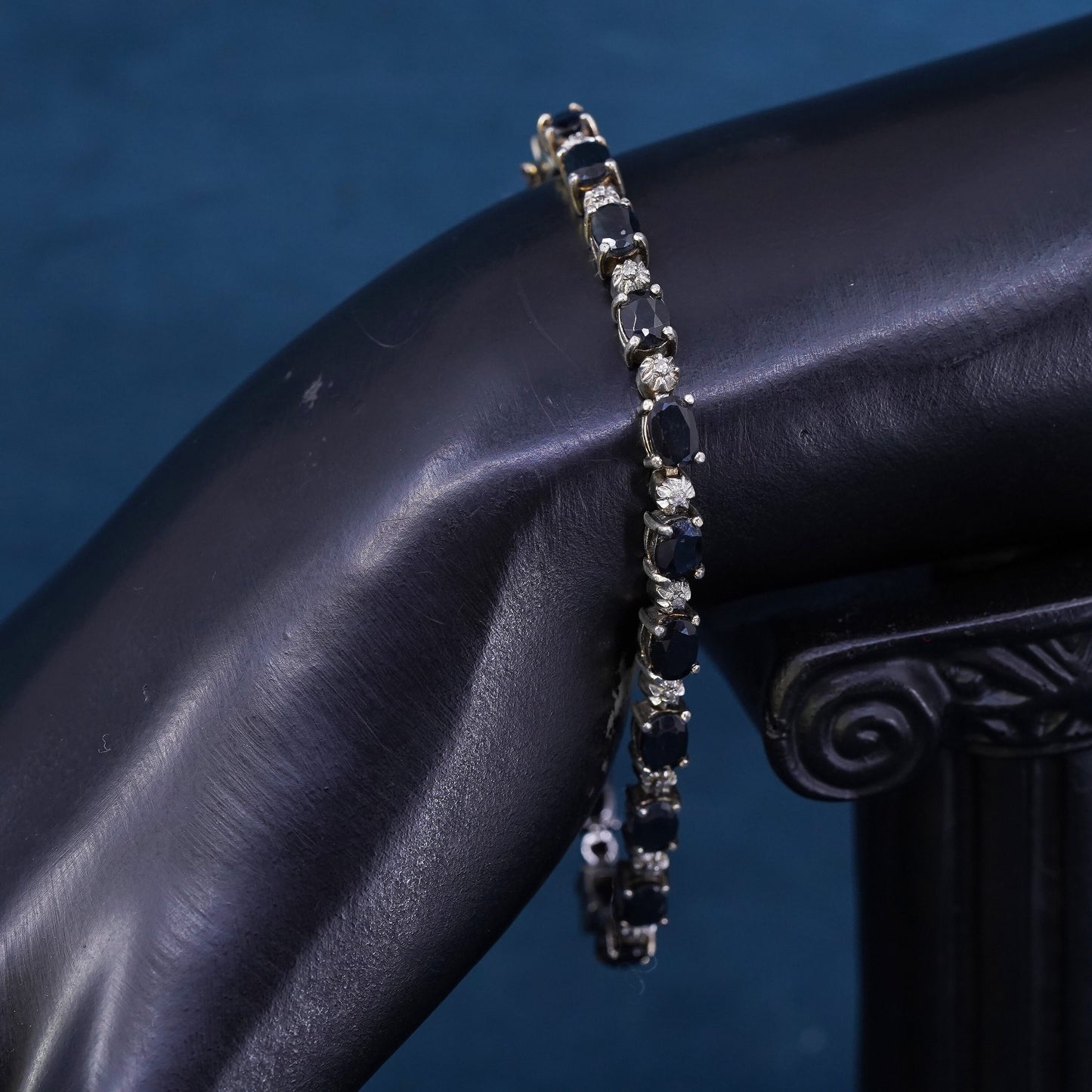 7”, vermeil gold over sterling 925 silver tennis bracelet with sapphire diamond