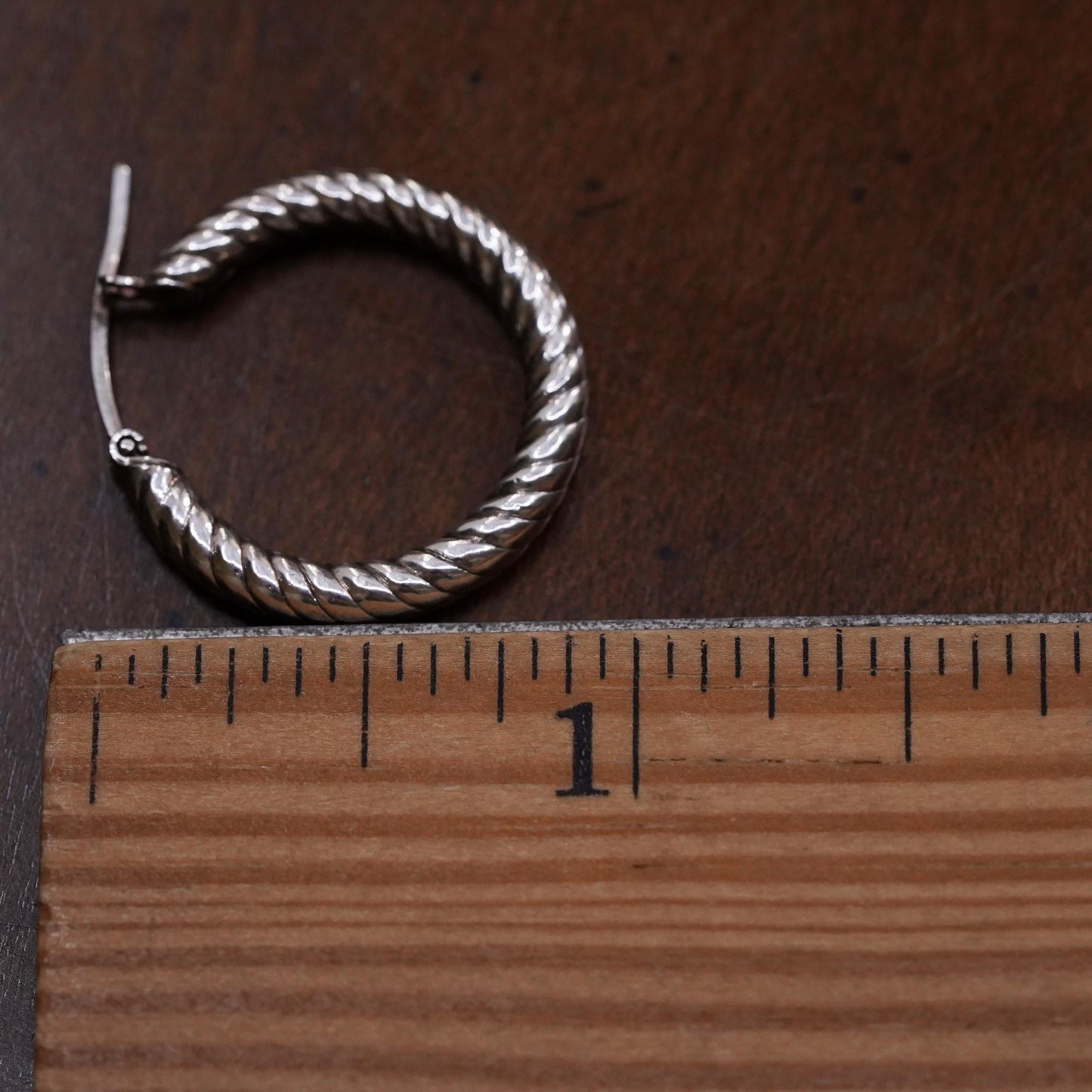 1", Vintage Italian sterling silver loop single earring, primitive twisted hoop