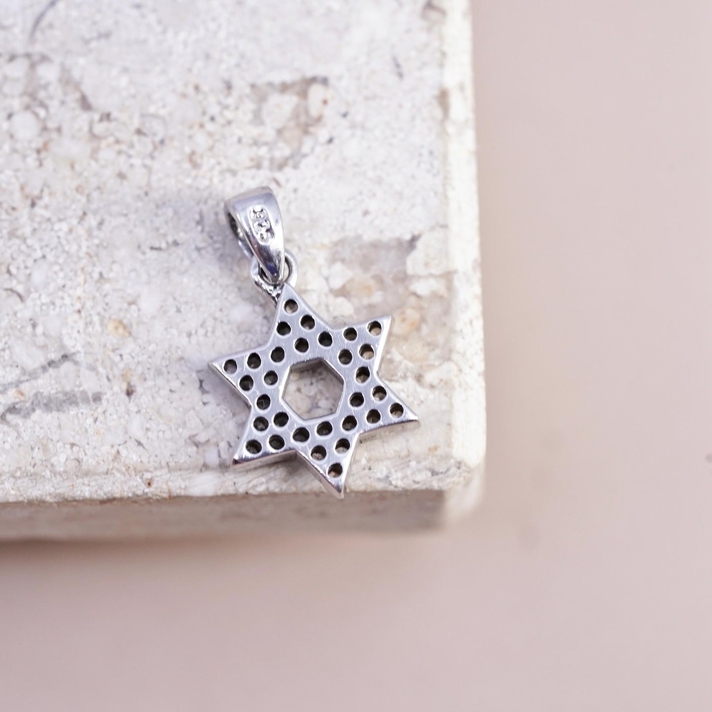 Vintage Sterling 925 silver cluster cz hexagram Star of David charm pendant, stamped 925
