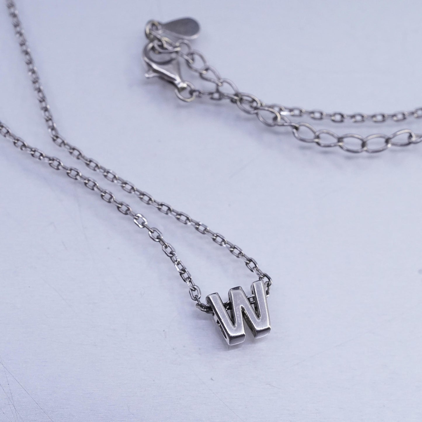 16+2" Sterling silver necklace, 925 flatten circle chain with letter M pendant