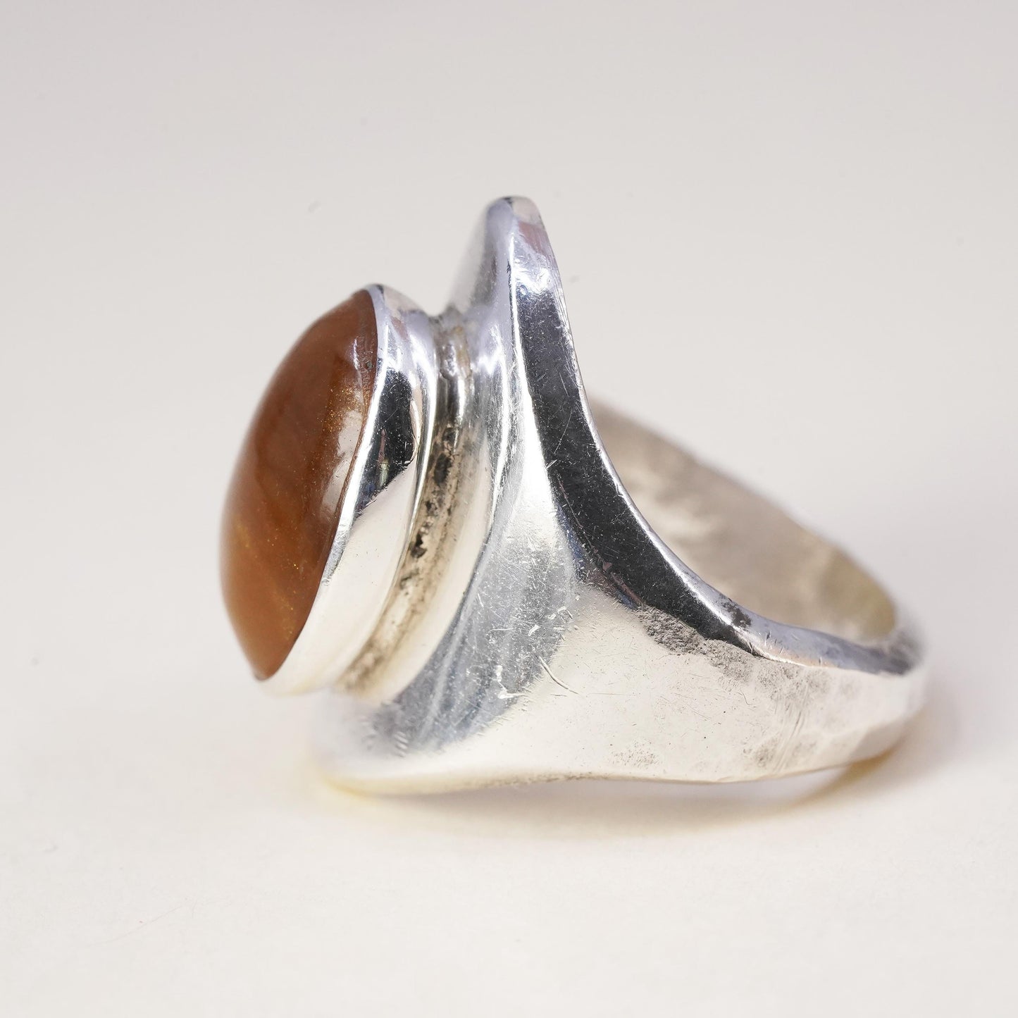 Size 6.25, VTG Mexican handmade sterling 925 silver statement ring goldstone
