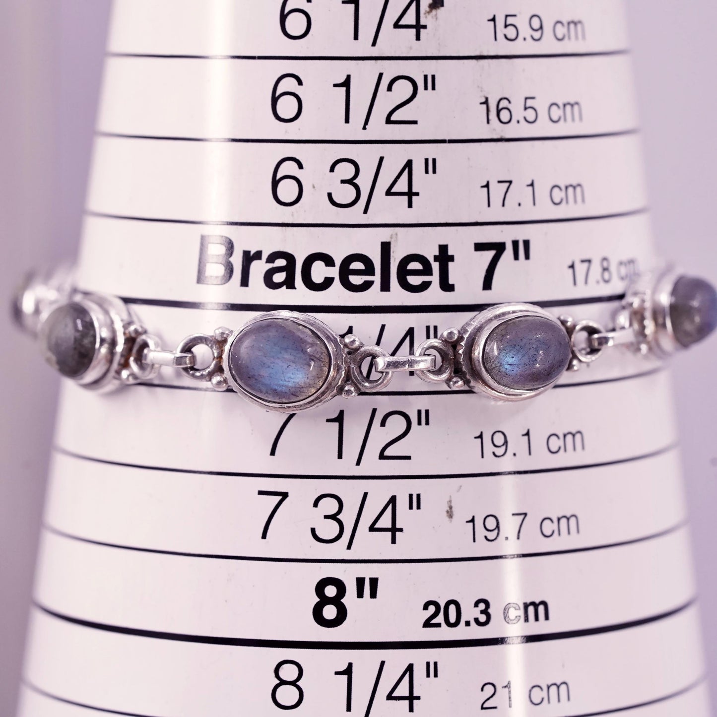 7.25", vintage sterling 925 silver handmade bracelet with moonstone