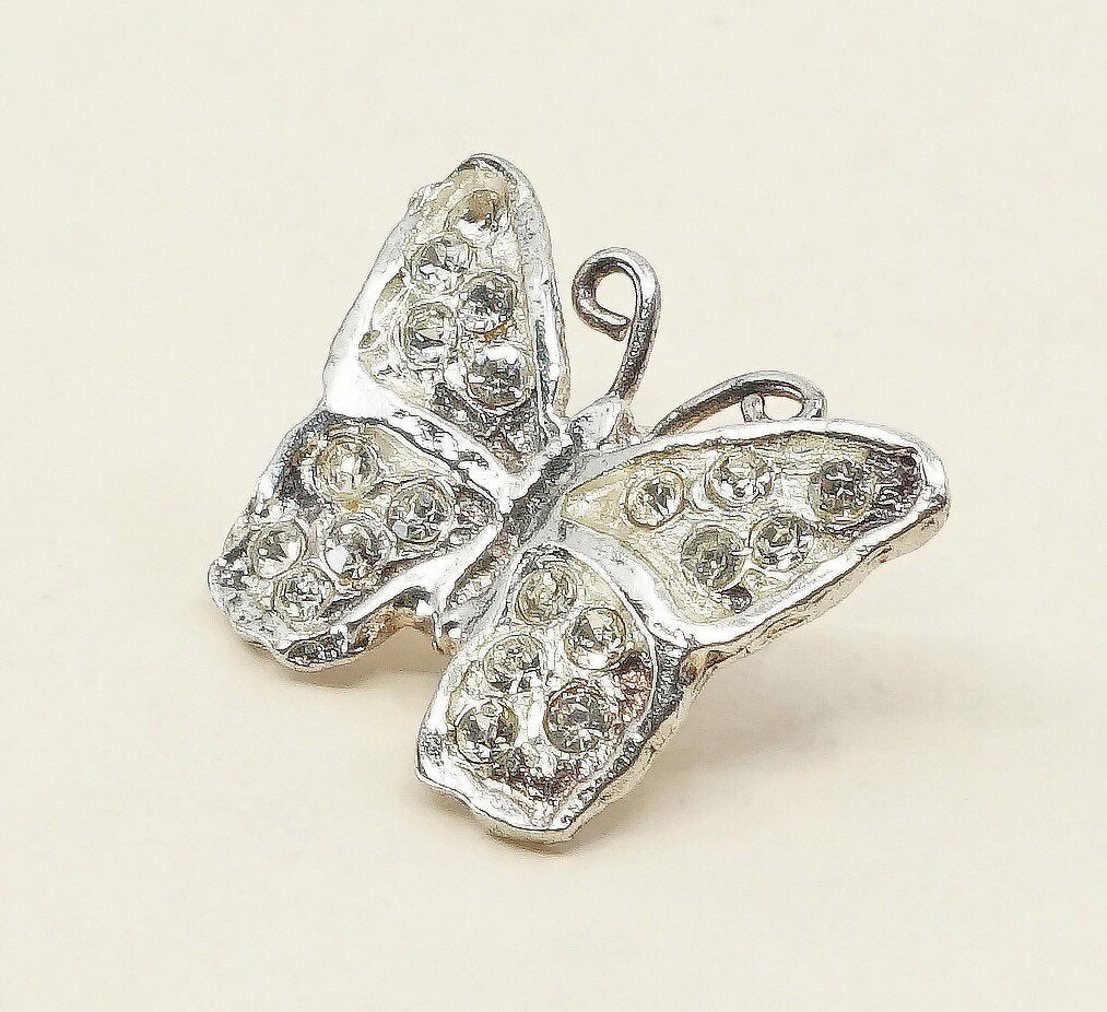 sterling silver butterfly pendant, solid 925 silver with crystal details